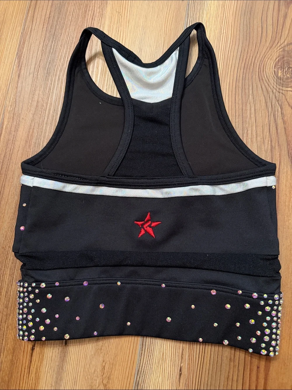 Girls' Black Rhinestone Athletic Crop Cheer Dance 🪩 Top